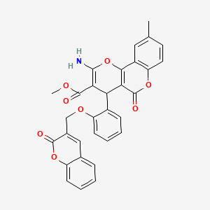 molecular formula C31H23NO8 B15534377 methyl 2-amino-9-methyl-5-oxo-4-[2-[(2-oxochromen-3-yl)methoxy]phenyl]-4H-pyrano[3,2-c]chromene-3-carboxylate 