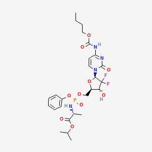 molecular formula C26H35F2N4O10P B15534643 Isopropyl ((((2R,3R,5R)-5-(4-((butoxycarbonyl)amino)-2-oxopyrimidin-1(2H)-yl)-4,4-difluoro-3-hydroxytetrahydrofuran-2-yl)methoxy)(phenoxy)phosphoryl)-D-alaninate 