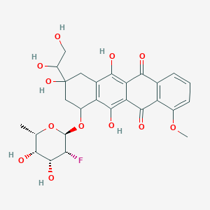 molecular formula C27H29FO12 B156568 9-(1,2-dihydroxyethyl)-7-[(2R,3R,4R,5S,6S)-3-fluoro-4,5-dihydroxy-6-methyloxan-2-yl]oxy-6,9,11-trihydroxy-4-methoxy-8,10-dihydro-7H-tetracene-5,12-dione CAS No. 129051-72-5