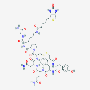 molecular formula C56H78N14O14S3 B157103 N-[1-[(2-amino-2-oxoethyl)amino]-1-oxo-6-[5-(2-oxo-1,3,3a,4,6,6a-hexahydrothieno[3,4-d]imidazol-4-yl)pentanoylamino]hexan-2-yl]-1-[7-(2-amino-2-oxoethyl)-10-(3-amino-3-oxopropyl)-13-benzyl-16-[(4-hydroxyphenyl)methyl]-6,9,12,15,18-pentaoxo-1,2-dithia-5,8,11,14,17-pentazacycloicosane-4-carbonyl]pyrrolidine-2-carboxamide CAS No. 130154-83-5