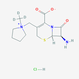 molecular formula C13H20ClN3O3S B157307 (6R,7R)-7-氨基-8-氧代-3-[[1-(三氘代甲基)吡咯烷-1-鎓-1-基]甲基]-5-硫代-1-氮杂双环[4.2.0]辛-2-烯-2-羧酸盐；盐酸盐 CAS No. 131857-25-5