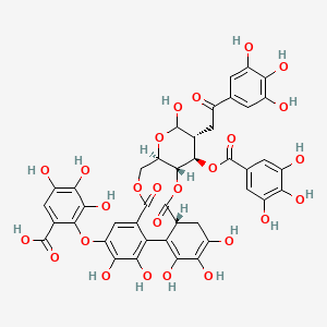  B1575945 Benzoic acid, 2-[[(11aR,14R,15R,15aS,17aR)-1,9,11,11a,13,14,15,15a,17,17a-decahydro-2,3,4,5,6,13-hexahydroxy-9,17-dioxo-14-[2-oxo-2-(3,4,5-trihydroxyphenyl)ethyl]-15-[(3,4,5-trihydroxybenzoyl)oxy]dibenzo[g,i]pyrano[3,2-b][1,5]dioxacycloundecin-7-yl]oxy]-3,4,5-trihydroxy- 