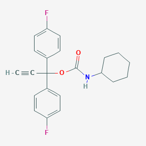 molecular formula C22H21F2NO2 B158182 Cyclohexanecarbamic acid, 1,1-bis(p-fluorophenyl)-2-propynyl ester CAS No. 10087-77-1