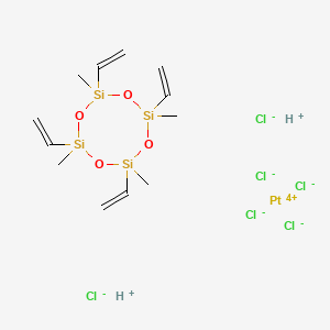 molecular formula C12H26Cl6O4PtSi4 B1584672 Platinate(2-), hexachloro-, dihydrogen, (OC-6-11)-, reaction products with 2,4,6,8-tetraethenyl-2,4,6,8-tetramethylcyclotetrasiloxane CAS No. 68585-32-0