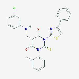 B158804 4,6(1H,5H)-Pyrimidinedione, dihydro-5-(((3-chlorophenyl)amino)methyl)-1-(2-methylphenyl)-3-(4-phenyl-2-thiazolyl)-2-thioxo- CAS No. 139356-76-6