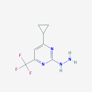 molecular formula C8H9F3N4 B1588336 6-环丙基-2-腙基-4-(三氟甲基)-1,2-二氢嘧啶 CAS No. 869945-40-4