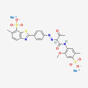 molecular formula C26H22N4Na2O9S3 B1589827 Disodium 2-[4-[[1-[[(2-methoxy-5-methyl-4-sulphonatophenyl)amino]carbonyl]-2-oxopropyl]azo]phenyl]-6-methylbenzothiazole-7-sulphonate CAS No. 72705-26-1