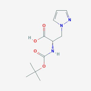 molecular formula C11H17N3O4 B1589875 (S)-2-((tert-Butoxycarbonyl)amino)-3-(1H-pyrazol-1-yl)propanoic acid CAS No. 21012-18-0
