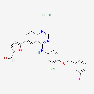 molecular formula C26H18Cl2FN3O3 B1592077 5-(4-((3-氯-4-((3-氟苄基)氧基)苯基)氨基)喹唑啉-6-基)呋喃-2-甲醛盐酸盐 CAS No. 388082-76-6