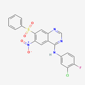 7-(benzenesulfonyl)-N-(3-chloro-4-fluorophenyl)-6-nitroquinazolin-4-amine