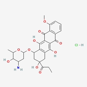 molecular formula C28H32ClNO10 B1594006 5,12-Naphthacenedione, 10-((3-amino-2,3,6-trideoxy-alpha-L-lyxo-hexopyranosyl)oxy)-7,8,9,10-tetrahydro-6,8,11-trihydroxy-1-methoxy-8-(1-oxopropyl)-, hydrochloride, (8S-cis)- CAS No. 68674-19-1