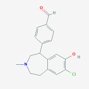 molecular formula C18H18ClNO2 B159494 4-(8-Chloro-7-hydroxy-3-methyl-1,2,4,5-tetrahydro-3-benzazepin-5-yl)benzaldehyde CAS No. 131275-92-8