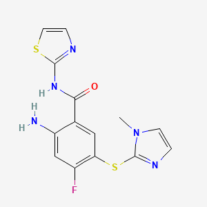 molecular formula C14H12FN5OS2 B1597257 2-Amino-4-fluoro-5-[(1-methyl-1H-imidazol-2-YL)sulfanyl]-N-(1,3-thiazol-2-YL)benzamide CAS No. 603107-76-2