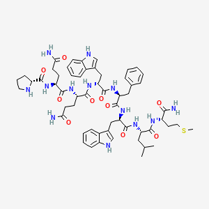 B1597321 (2S)-N-[(2S)-5-amino-1-[[(2R)-1-[[(2S)-1-[[(2R)-1-[[(2S)-1-[[(2S)-1-amino-4-methylsulfanyl-1-oxobutan-2-yl]amino]-4-methyl-1-oxopentan-2-yl]amino]-3-(1H-indol-3-yl)-1-oxopropan-2-yl]amino]-1-oxo-3-phenylpropan-2-yl]amino]-3-(1H-indol-3-yl)-1-oxopropan-2-yl]amino]-1,5-dioxopentan-2-yl]-2-[[(2R)-pyrrolidine-2-carbonyl]amino]pentanediamide CAS No. 81039-85-2