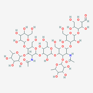 molecular formula C52H88N2O39 B1598648 N-[2-[2-[5-acetamido-6-[3,5-dihydroxy-2-(hydroxymethyl)-6-(1,2,4,5-tetrahydroxy-6-oxohexan-3-yl)oxyoxan-4-yl]oxy-2-(hydroxymethyl)-4-(3,4,5-trihydroxy-6-methyloxan-2-yl)oxyoxan-3-yl]oxy-3,5-dihydroxy-6-(hydroxymethyl)oxan-4-yl]oxy-6-(hydroxymethyl)-5-[3,4,5-trihydroxy-6-(hydroxymethyl)oxan-2-yl]oxy-4-(3,4,5-trihydroxy-6-methyloxan-2-yl)oxyoxan-3-yl]acetamide CAS No. 64396-27-6