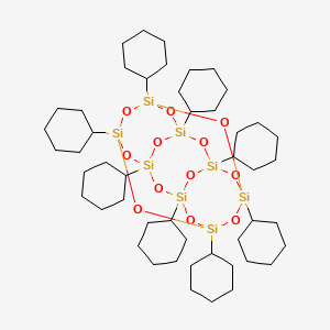 molecular formula C48H88O12Si8 B1599137 1,3,5,7,9,11,13,15-Octacyclohexyl-2,4,6,8,10,12,14,16,17,18,19,20-dodecaoxa-1,3,5,7,9,11,13,15-octasilapentacyclo[9.5.1.13,9.15,15.17,13]icosane CAS No. 3809-28-7