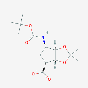 molecular formula C14H22NO6- B1600600 (3Ar,4S,6R,6aS)-2,2-dimethyl-4-[(2-methylpropan-2-yl)oxycarbonylamino]-4,5,6,6a-tetrahydro-3aH-cyclopenta[d][1,3]dioxole-6-carboxylate CAS No. 220497-94-9