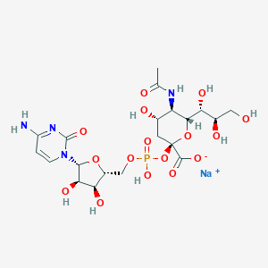 molecular formula C20H30N4NaO16P B160181 钠；(2R,4S,5R,6R)-5-乙酰氨基-2-[[(2R,3S,4R,5R)-5-(4-氨基-2-氧嘧啶-1-基)-3,4-二羟基氧杂环-2-基]甲氧基-羟基磷酰基]氧基-4-羟基-6-[(1R,2R)-1,2,3-三羟基丙基]氧杂环-2-羧酸盐 CAS No. 1007117-62-5