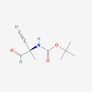molecular formula C10H15NO3 B160600 Carbamic acid, (1-formyl-1-methyl-2-propynyl)-, 1,1-dimethylethyl ester, (R)- CAS No. 125414-52-0