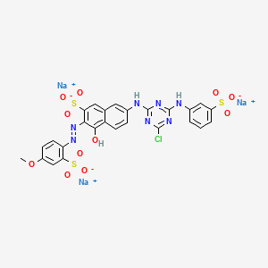 molecular formula C26H17ClN7Na3O11S3 B1607225 2-Naphthalenesulfonic acid, 7-((4-chloro-6-((3-sulfophenyl)amino)-1,3,5-triazin-2-yl)amino)-4-hydroxy-3-(2-(4-methoxy-2-sulfophenyl)diazenyl)-, sodium salt (1:3) CAS No. 64181-81-3