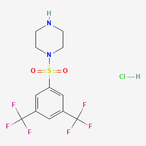molecular formula C12H13ClF6N2O2S B1608880 哌嗪，1-((3,5-双(三氟甲基)苯基)磺酰基)-，一水合氯化物 CAS No. 97630-12-1
