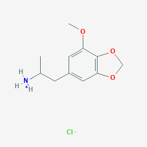 molecular formula C11H16ClNO3 B160897 1,3-BENZODIOXOLE-5-ETHANAMINE, 7-METHOXY-alpha-METHYL-, HYDROCHLORIDE CAS No. 60676-84-8