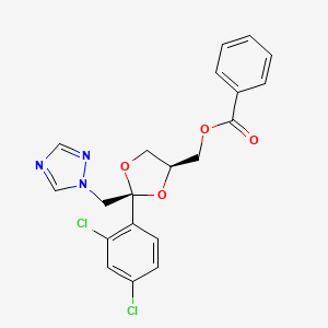 molecular formula C20H17Cl2N3O4 B1609202 cis-2-(2,4-Dichlorophenyl)-2-(1H-1,2,4-triazol-1-ylmethyl)-1,3-dioxolan-4-ylmethyl benzoate CAS No. 67914-84-5
