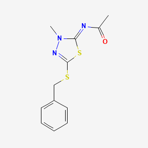 molecular formula C12H13N3OS2 B1610024 N-[3-Methyl-5-[(phenylmethyl)thio]-1,3,4-thiadiazol-2(3H)-ylidene]acetamide CAS No. 95046-30-3