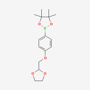 B1611737 2-[4-([1,3]Dioxolan-2-ylmethoxy)-phenyl]-4,4,5,5-tetramethyl-[1,3,2]dioxaborolane CAS No. 850411-10-8