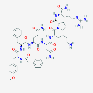 molecular formula C54H76N14O11 B161216 (2S)-N-[(2S)-4-Amino-1-[[(2S)-6-amino-1-[(2S)-2-[[(2S)-1-amino-5-(diaminomethylideneamino)-1-oxopentan-2-yl]carbamoyl]pyrrolidin-1-yl]-1-oxohexan-2-yl]amino]-1,4-dioxobutan-2-yl]-2-[[(2S)-2-[[(2R)-3-(4-ethoxyphenyl)-2-[(2-phenylacetyl)amino]propanoyl]amino]-3-phenylpropanoyl]amino]pentanediamide CAS No. 129520-65-6