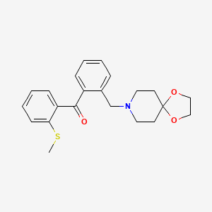 molecular formula C22H25NO3S B1614321 2-[8-(1,4-Dioxa-8-azaspiro[4.5]decyl)methyl]-2'-thiomethyl benzophenone CAS No. 898755-94-7