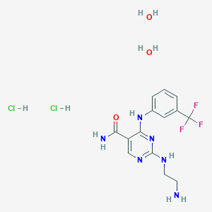 molecular formula C14H21Cl2F3N6O3 B161508 2-(2-氨基乙基氨基)-4-(3-三氟甲基苯基氨基)-嘧啶-5-甲酰胺，二盐酸盐，二水合物 CAS No. 227449-73-2