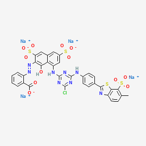 molecular formula C34H19ClN8Na4O12S4 B1615151 Benzoic acid, 2-[2-[8-[[4-chloro-6-[[4-(6-methyl-7-sulfo-2-benzothiazolyl)phenyl]amino]-1,3,5-triazin-2-yl]amino]-1-hydroxy-3,6-disulfo-2-naphthalenyl]diazenyl]-, sodium salt (1:4) CAS No. 70209-93-7