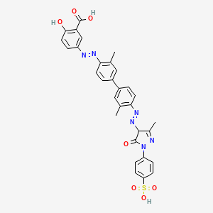 molecular formula C31H26N6O7S B1615540 2-Hydroxy-5-[[2-methyl-4-[3-methyl-4-[[3-methyl-5-oxo-1-(4-sulfophenyl)-4H-pyrazol-4-yl]diazenyl]phenyl]phenyl]diazenyl]benzoic acid CAS No. 6420-03-7