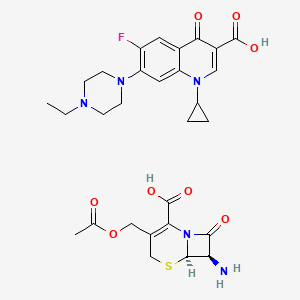 molecular formula C29H34FN5O8S B1617348 (3-((Acetyloxy)methyl)-2-carboxy-8-oxo-5-thia-1-azabicyclo(4,2,0)oct-2-en-7-yl)ammonium,1-cyclopropyl-7-(4-ethyl-1-ethyl-1-piperazinyl)-6-fluoro-1,4-dihydro-4-oxo-3-quinoline carboxylate CAS No. 191470-04-9
