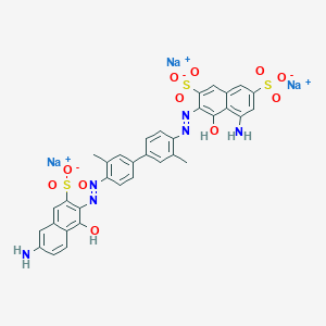 molecular formula C34H25N6Na3O11S3 B1618971 Trisodium 5-amino-3-((4'-((6-amino-1-hydroxy-3-sulphonato-2-naphthyl)azo)-3,3'-dimethyl(1,1'-biphenyl)-4-yl)azo)-4-hydroxynaphthalene-2,7-disulphonate CAS No. 6420-22-0