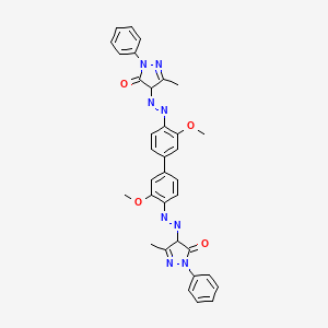molecular formula C34H30N8O4 B1619697 4-[[2-methoxy-4-[3-methoxy-4-[(3-methyl-5-oxo-1-phenyl-4H-pyrazol-4-yl)diazenyl]phenyl]phenyl]diazenyl]-5-methyl-2-phenyl-4H-pyrazol-3-one CAS No. 6505-29-9