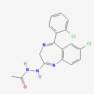 molecular formula C17H14Cl2N4O B1619942 5-(2-Chlorophenyl)-7-chloro-1,3-dihydro-1,4-benzodiazepin-2-one, acetyl hydrazone CAS No. 41837-74-5