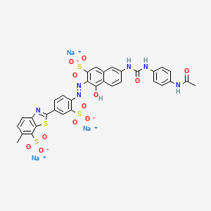 molecular formula C33H23N6Na3O12S4 B1620128 7-Benzothiazolesulfonic acid, 2-[4-[2-[6-[[[[4-(acetylamino)phenyl]amino]carbonyl]amino]-1-hydroxy-3-sulfo-2-naphthalenyl]diazenyl]-3-sulfophenyl]-6-methyl-, sodium salt (1:3) CAS No. 6417-31-8
