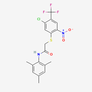 molecular formula C18H16ClF3N2O3S B1620980 2-[5-chloro-2-nitro-4-(trifluoromethyl)phenyl]sulfanyl-N-(2,4,6-trimethylphenyl)acetamide CAS No. 217490-34-1