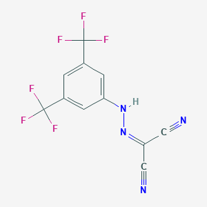 molecular formula C11H4F6N4 B162105 2-(2-[3,5-双(三氟甲基)苯基]腙)丙二腈 CAS No. 138555-70-1
