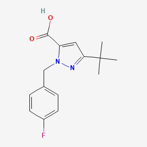 molecular formula C15H17FN2O2 B1621076 5-Tert-butyl-2-[(4-fluorophenyl)methyl]pyrazole-3-carboxylic acid CAS No. 306937-03-1