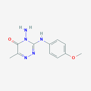 molecular formula C11H13N5O2 B1621313 4-Amino-3-(4-methoxyanilino)-6-methyl-4,5-dihydro-1,2,4-triazin-5-one CAS No. 96546-24-6