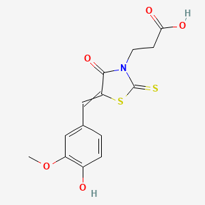 molecular formula C14H13NO5S2 B1621430 3-[5-[(4-Hydroxy-3-methoxyphenyl)methylidene]-4-oxo-2-sulfanylidene-1,3-thiazolidin-3-yl]propanoic acid CAS No. 7025-18-5