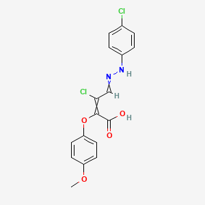 B1621906 3-Chloro-4-[2-(4-chlorophenyl)hydrazono]-2-(4-methoxyphenoxy)but-2-enoic acid CAS No. 220088-44-8