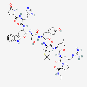 (2S)-N-[(2S)-1-[[(2S)-1-[[(2S)-1-[[(2S)-1-[[(2S)-3-tert-butylsulfanyl-1-[[(2S)-1-[[(2S)-5-(diaminomethylideneamino)-1-[(2S)-2-(ethylcarbamoyl)pyrrolidin-1-yl]-1-oxopentan-2-yl]amino]-4-methyl-1-oxopentan-2-yl]amino]-3-methyl-1-oxobutan-2-yl]amino]-3-(4-hydroxyphenyl)-1-oxopropan-2-yl]amino]-3-hydroxy-1-oxopropan-2-yl]amino]-3-(1H-indol-3-yl)-1-oxopropan-2-yl]amino]-3-(1H-imidazol-5-yl)-1-oxopropan-2-yl]-5-oxopyrrolidine-2-carboxamide