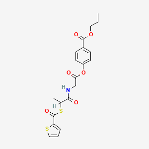 molecular formula C20H21NO6S2 B1622886 Propyl p-(2-thenoylmercaptopropionylglycyloxy)benzoate CAS No. 84856-26-8