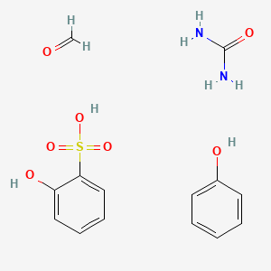 molecular formula C14H18N2O7S B1623221 Benzenesulfonic acid, hydroxy-, polymer with formaldehyde, phenol and urea CAS No. 53817-89-3