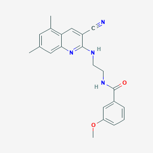 molecular formula C22H22N4O2 B1623416 N-[2-[(3-cyano-5,7-dimethylquinolin-2-yl)amino]ethyl]-3-methoxybenzamide CAS No. 606101-83-1