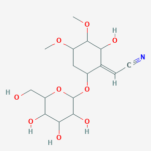 molecular formula C16H25NO9 B162361 (2E)-2-[(2S,3R,4S,6R)-2-羟基-3,4-二甲氧基-6-[(2R,3R,4S,5S,6R)-3,4,5-三羟基-6-(羟甲基)氧杂环-2-基]氧基环己亚烷基]乙腈 CAS No. 51771-52-9